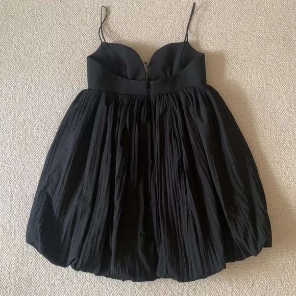 NEW Acler Palermo Sleeveless Sweetheart Bubble-Hem Taffeta Mini Dress - Black - Picture 6 of 14